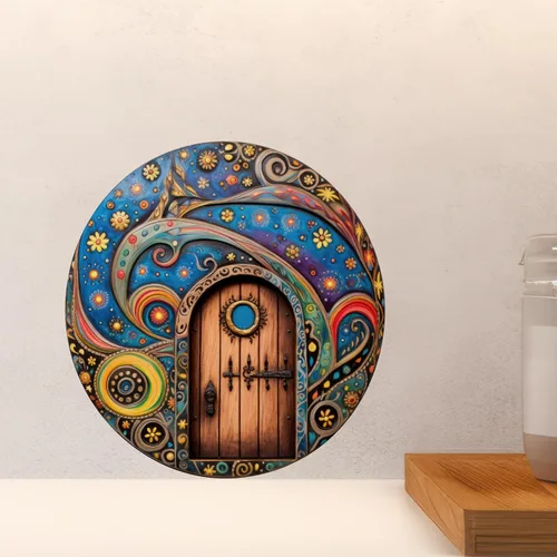 Vista 4 de Night Time Starry Sky Fairy Door with Flowers - Adhesivo de pared 3D para puerta de hadas
