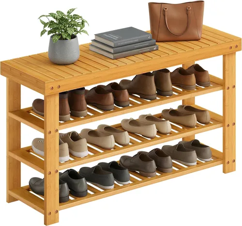 Vista 8 de SONGMICS Zapatero con asiento acolchado tapizado, estante de almacenamiento, organizador de zapatos, soporta hasta 350 libras, ideal para entrada