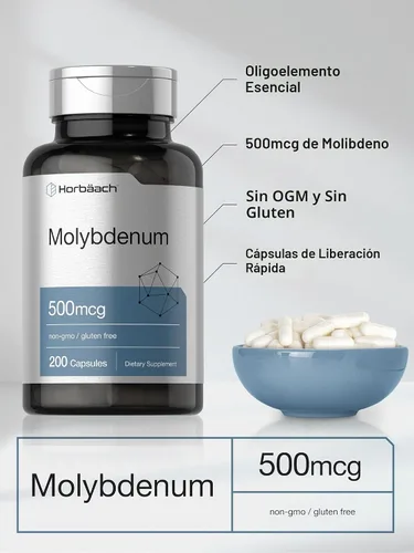 Vista 4 de Horbaach Molibdeno Suplemento 500mcg 200 Cápsulas Quelato de aminoácidos