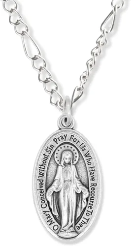 Vista 7 de Caritas et Fides Paquete de 5 medallas milagrosas ovaladas grandes en inglés (1.125 pulgadas, plata oxidada) – Hecho en Italia, colgante de María