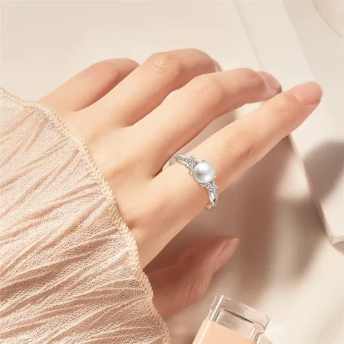 Vista 3 de STARCHENIE Anillos de perlas, anillo de compromiso de boda con nudo celta para mujer, anillo de plata de ley talla 5-10