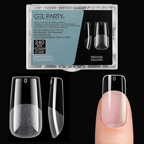 Vista 11 de GELPARTY - Puntas de uñas de gel suave, almendra mediana, 240 unidades, 12 Transparente