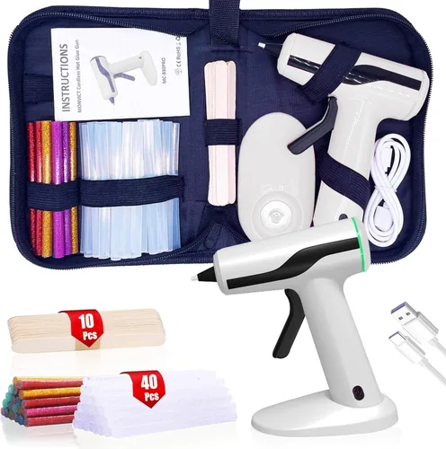 Vista 9 de MONVICT - Pistola de silicón inteligente con apagado automático, kit de mini pistola de pegamento sin cable con batería de 2.2A, bolsa
