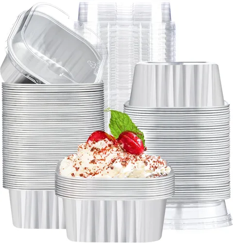 Vista 16 de EUSOAR - Moldes para pastel con tapas, 50 unidades de 300 ml/10 oz, moldes cuadrados desechables para cupcakes, recipientes de papel de aluminio