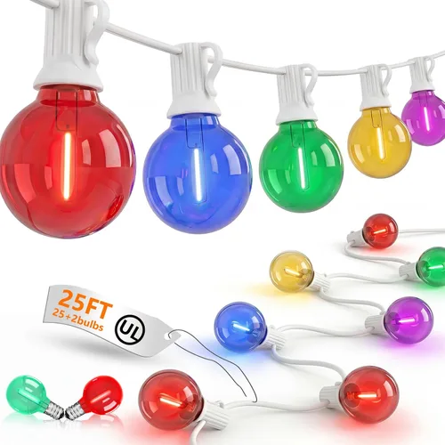 Vista 16 de Guirnalda de luces LED para exteriores, G40, de 25 pies, impermeable, con 27 bombillas inastillables, luces colgantes de decoración de Navidad al