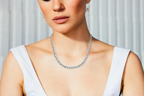 Vista 4 de Savlano Collar de cadena de eslabones bizantinos planos italianos de plata de ley 925 de 0.354 in, collar bizantino hueco de 20 pulgadas para mujer