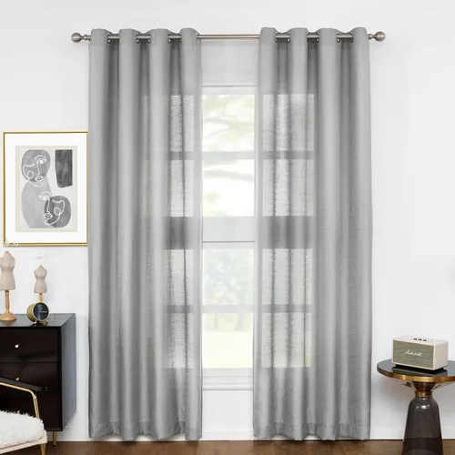 Vista 22 de Melodieux Cortinas Semitransparentes Negras de 63 Pulgadas de Largo para Ventanas Pequeñas de Sala de Estar y Dormitorio con Aspecto de Lino Rústico