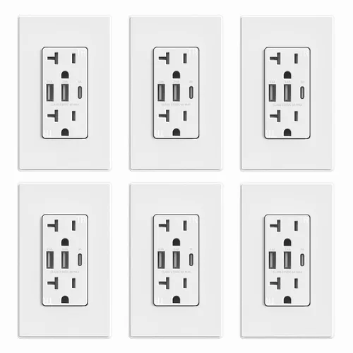 Vista 14 de ELEGRP Tomacorrientes USB, toma de pared de 3 puertos, toma eléctrica de 30 W 6.0 A resistente a manipulaciones, toma de corriente de 15 amperios