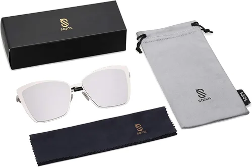 Vista 5 de SOJOS Cateye SJ1086 - Gafas de sol para mujer, montura de metal con lentes espejadas a la moda