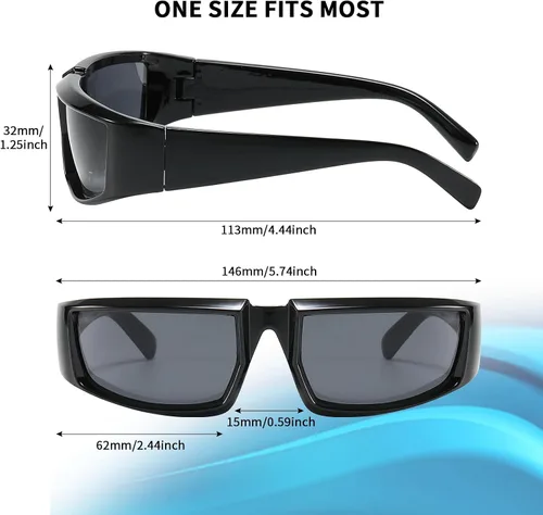 Vista 8 de Dollger Paquete de 2 lentes de sol envolventes futuristas para mujeres y hombres, moda Y2K Biker Rider Visor Shield para deportes al aire libre