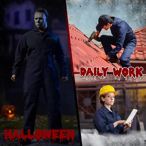 Vista 7 de Disfraz de Michael Myers cómodo disfraz de Halloween para adultos para hombres y mujeres máscara perfecta de Michael Myers no incluida