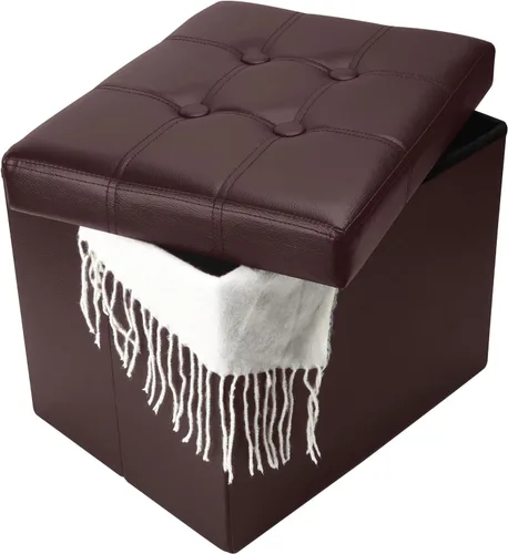 Vista 30 de Bsketa Otomana de Almacenamiento, Taburete Plegable con Asiento Acolchado de Espuma Más Gruesa, Otomana Pequeña de Cuero para Almacenamiento, Banco