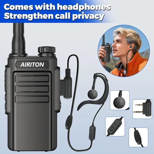 Vista 7 de Walkie Talkies de largo alcance para adultos, radio bidireccional recargable Walkie Talkie UHF con batería de iones de litio de 1500 mAh, cargador