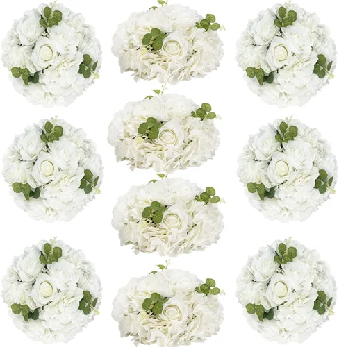 Vista 22 de Bolas de flores burdeos para centros de mesa: 11.8 pulgadas de diámetro, juego de 6