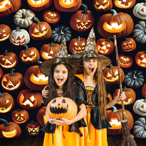 Vista 7 de Avezano Telón de fondo para fotografía de Halloween, faroles de calabaza aterradores, tablero de madera, telón de fondo de Halloween, retrato