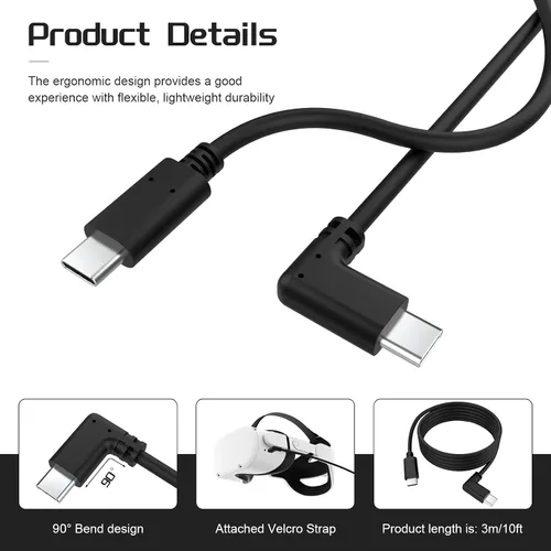 Vista 3 de VR Link Cable USB C 10FT Compatible with Oculus Quest 12Pro, VR Link Headset Cable with High-Speed Transfer and Fast Charging, USB 3.2 Gen1 C-C