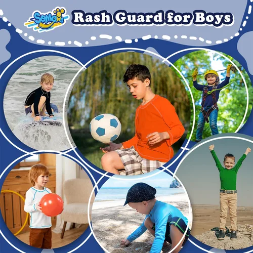 Vista 6 de Boys' Rash Guard Long Sleeve UPF 50 Sun Shirts for Toddler Kids Rashguard Water Swimming