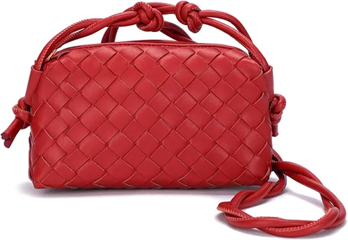 Vista 8 de Woven Crossbody Bag For Women Vegan Leather Purses Handwoven Shoulder Bag Zip Closure