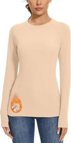 Vista 24 de WOWENY Camisas térmicas para mujer, forro polar, manga larga, capa base, parte superior de invierno Azul bebé