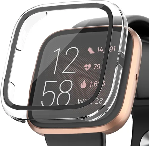 Vista 9 de Tobfit Funda rígida de policarbonato integrado de vidrio templado para Fitbit Versa 2, duradera y ultrafina, resistente a los arañazos, funda
