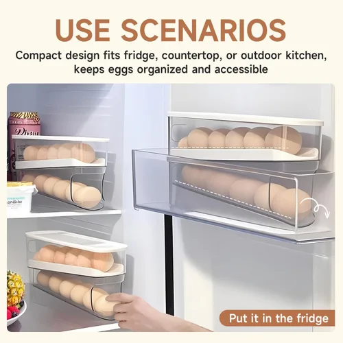 Vista 3 de Soporte rodante para huevos para refrigerador, dispensador de huevos para refrigerador, contenedor de almacenamiento rodante automático