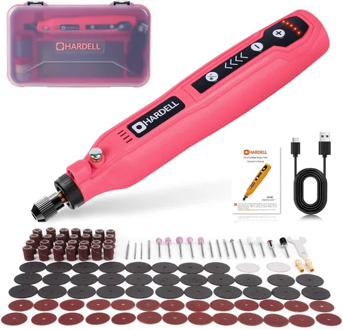 Vista 9 de HARDELL Mini herramienta giratoria inalámbrica, kit de herramientas rotativas recargables de 5 velocidades de 3.7 V con 69 accesorios, carga USB