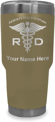Vista 10 de LaserGram Vaso aislado al vacío de 20 onzas, dietista registrado RD, grabado personalizado incluido (negro)
