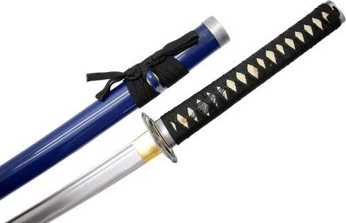 Vista 6 de MAKOTO Espada samurái Katana afilada azul marino hecha a mano, 40 pulgadas, dragón redondo Tsuba