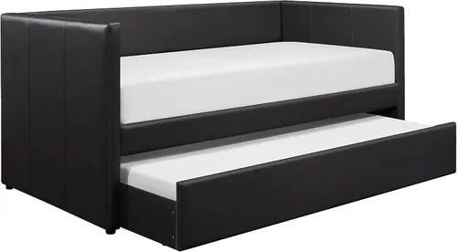 Vista 3 de Lexicon Sofá cama doble con nido, tapicería de piel sintética, color negro