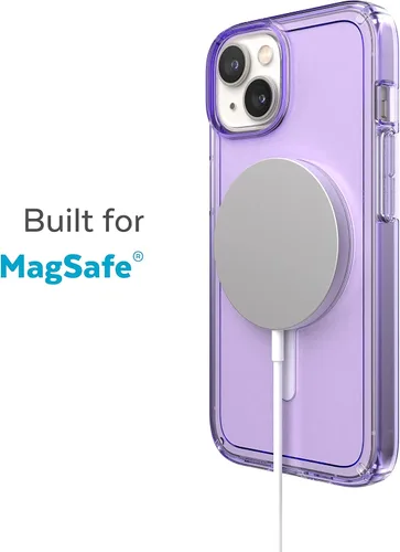 Vista 3 de Speck - Funda transparente para iPhone 15 Plus y 14 Plus, delgada, construida para MagSafe, resistente a los arañazos y protección contra caídas
