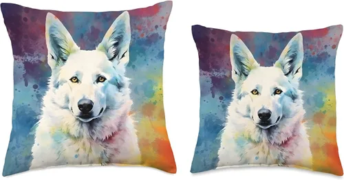 Vista 3 de Pawsitive Pixels Cojín de perro pastor alemán blanco, teñido anudado, 16 x 16 pulgadas, multicolor