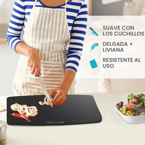 Vista 5 de Tabla de cortar apta para lavavajillas para cocina, tabla de cortar grande de madera compuesta, delgada y ligera, resistente al calor, sin BPA Negro