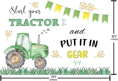 Vista 4 de MEHOFOND Decoraciones de fondo de tractor verde de 7 x 5 pies para niños, granja, suministros de fiesta de cumpleaños, pancarta para ponerlo