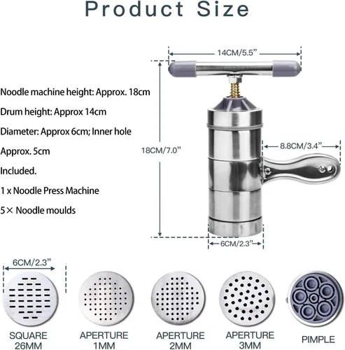 Vista 6 de Máquina manual para hacer pasta de fideos, herramienta de cocina de espagueti, máquina de prensa de acero inoxidable, máquina de prensa para pasta