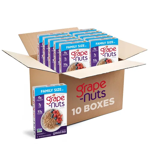 Vista 13 de Grape-Nuts Cereal de desayuno original, cereal crujiente de trigo integral y cebada, proyecto verificado sin OMG, caja de 20.5 onzas