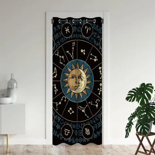 Vista 8 de Cortinas opacas de fantasía bohemias para puertas, diseño de luna mística, estrellas, tribal, para armario de dormitorio de niños, con ojales