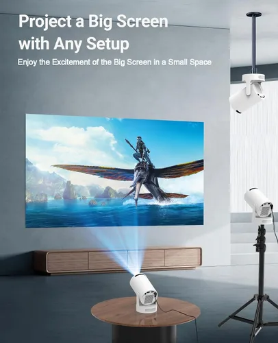 Vista 4 de Mini proyector con WiFi y Bluetooth, proyector 4K 1080P, corrección trapezoidal automática 210 ANSI, proyector portátil giratorio de 210°, proyector
