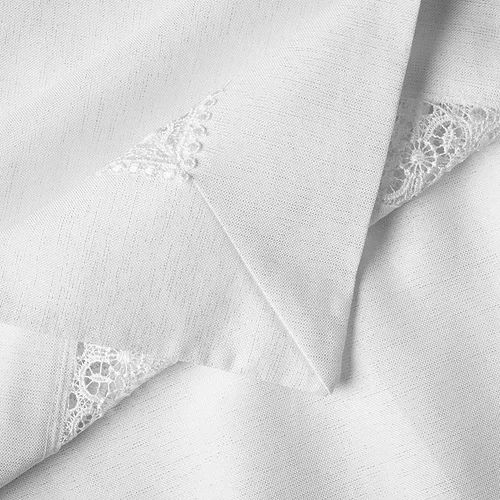 Vista 6 de Violet Linen Splendour Exquisito patrón de borde de encaje de macramé, encaje bordado de poliéster, blanco, 52 x 70 pulgadas, asientos de 4 a 6