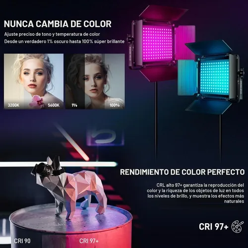 Vista 3 de GVM - Luz de video LED RGB con kits de iluminación, panel de luz LED 680RS 50W con control Bluetooth, 2 paquetes de iluminación de fotografía