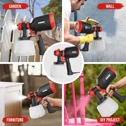 Vista 7 de EWORK Pulverizador de pintura de 1000 W HVLP pistola de pintura eléctrica, 180 Din/s, sin adelgazamiento, capacidad de 47.3 fl oz, 4 boquillas y 3