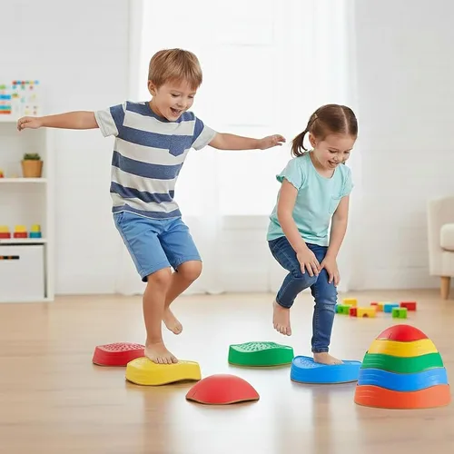 Vista 9 de Special Supplies Stepping Stones for Kids, 5 Balance Indoor and Outdoor Blocks Promote Coordination, Balance, Strength, Child Safe Rubber, Non-Slip