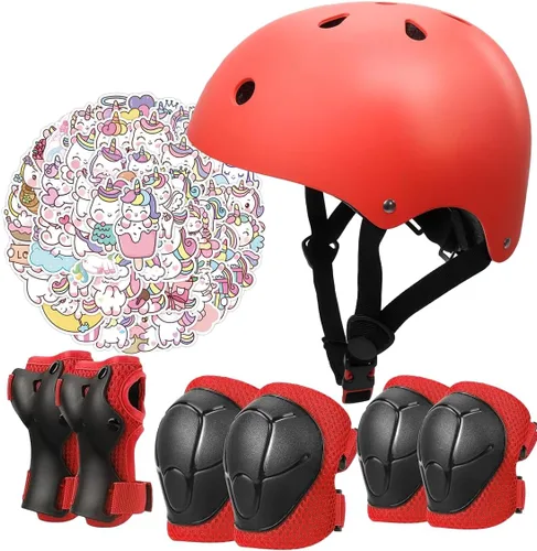 Vista 12 de Juego de casco de bicicleta para niños, certificado CPSC con rodilleras, coderas, muñequeras, casco negro ajustable para niñas de 2-3-5-8 años