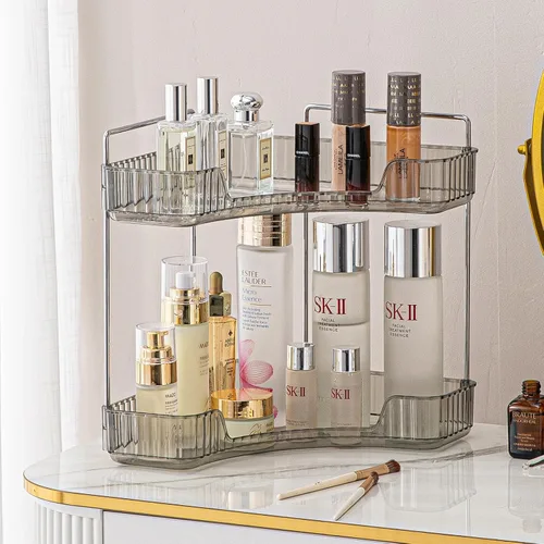 Vista 15 de shuang qing Organizador de Esquina de 2 Niveles para Mostrador de Baño – Estante de Almacenamiento Clásico para Maquillaje, Perfume y Artículos