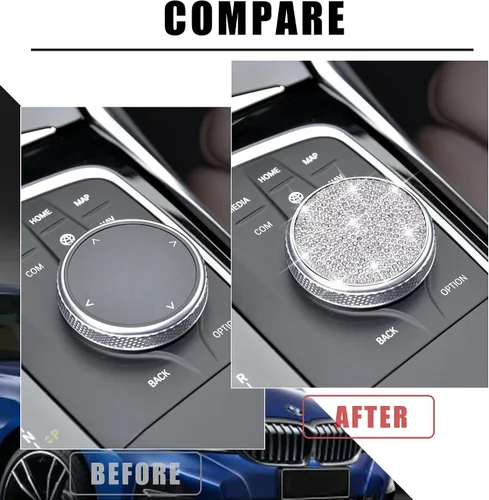Vista 2 de Bling Media - Cubierta de botón iDrive, accesorios de automóvil, calcomanías de metal para decoración interior de automóvil, piezas para BMW 330 i
