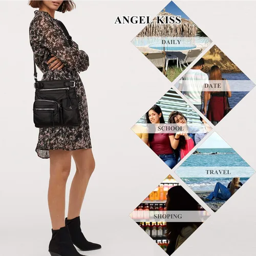 Vista 7 de Angel Kiss Bolsos cruzados para mujer, de piel lavada, con múltiples bolsillos, bolsos tipo hobo suaves y bolsos medianos