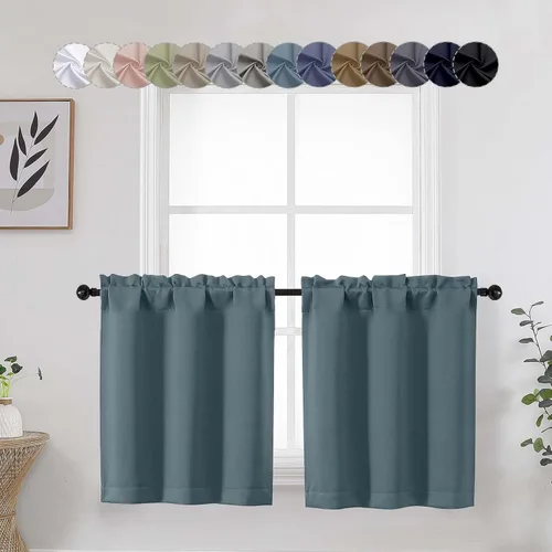 Vista 11 de Aqua Cafe - Juego de 2 paneles de cortinas opacas de 24 pulgadas de largo, con aislamiento térmico suave y sólido, para ventanas de baño, sótano