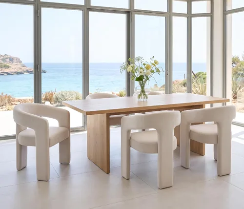 Vista 7 de RIVOVA Silla de comedor moderna de barril, silla lateral acolchada en lino con brazos cómoda para tocador, silla para comedor, sala de estar