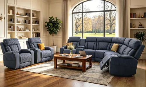 Vista 57 de Juego de sofá seccional reclinable de cuero, sofá seccional con 4 sillones reclinables Juegos de muebles de sala con 3 reclinables, luz LED