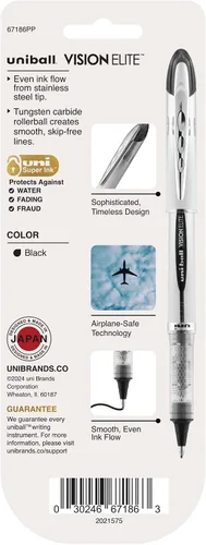 Vista 8 de Bolígrafos Uni-Ball Vision Elite de punta gruesa; tinta negra; paquete de 3; plumas de escritura suaves de punta fina; suministros de oficina