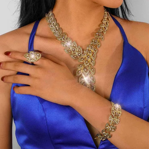 Vista 3 de Campsis Collar de cristal estilo babero dorado, Metal Cristal, Cristal